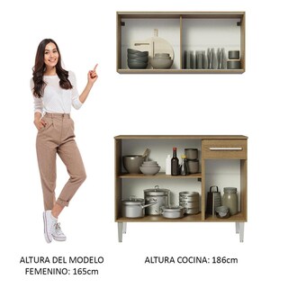 Foto 5 | Foto 5 | Armario de Cocina Compacto 105 cm con Gabinete y Mostrador Madesa Emilly color Marrón