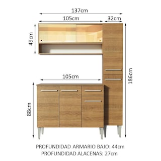 Foto 3 | Foto 3 | Armario de Cocina Compacto 137 cm Emilly Art Madesa 04 color Marrón