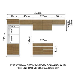 Foto 3 | Foto 3 | Cocina Integral Completa Madesa 350 cm Glamy 01 Blanco/Marrón