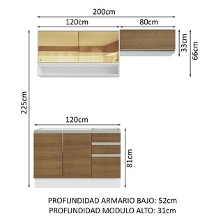 Foto 3 | Foto 3 | Cocina Compacta Madesa Glamy 200 cm color Marrón