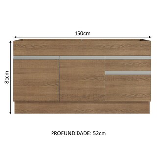 Foto 3 | Foto 3 | Mueble de Cocina Madesa Glamy 150 cm 2 Cajones 2 Puertas sin Tablero ni Fregadero Marrón
