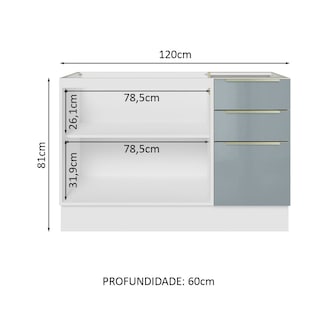 Foto 3 | Foto 3 | Gabinete Bajo de Cocina para Fregadero Madesa de 120 cm 2 Puertas 3 Cajones sin Encimera Lux Blanco y Gris