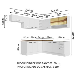 Foto 3 | Foto 3 | Madesa Gabinete De Cocina Integral Completa De Esquinero 486 Cm X 60 Cm (con Tapa) Agata Rústico/blanco 01