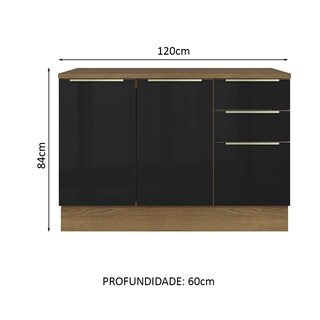 Foto 2 | Foto 2 | Gabinete Bajo de Cocina para Fregadero Madesa de 120 cm 2 Puertas 3 Cajones con Encimera Lux Rústico Negro