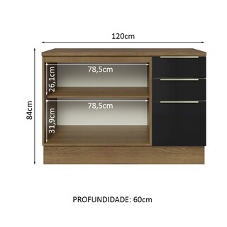 Foto 3 | Foto 3 | Gabinete Bajo de Cocina para Fregadero Madesa de 120 cm 2 Puertas 3 Cajones con Encimera Lux Rústico Negro