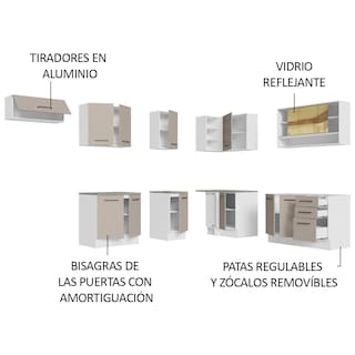 Foto 3 | Foto 3 | Gabinete de Cocina Integral Esquinero Completo Madesa 486 cm x 60 cm Agata Blanco y Crema 01