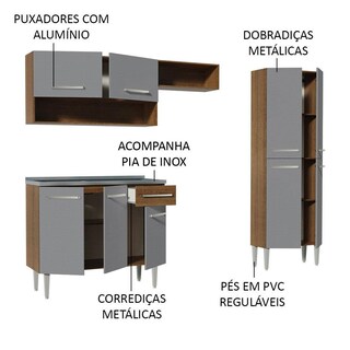 Foto 4 | Foto 4 | Gabinete de Cocina Integral con Fregadero Madesa Emilly Rústico y Gris 10 229 cm