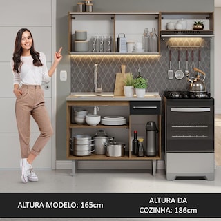 Foto 6 | Foto 6 | Gabinete de Cocina Integral Compacta Madesa Emilly Rustic y Negro 06 Con Fregadero 165 cm