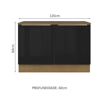 Foto 2 | Foto 2 | Gabinete Bajo de Cocina para Fregadero Madesa Lux Rústico y Negro de 2 Puertas con Encimera 120 cm