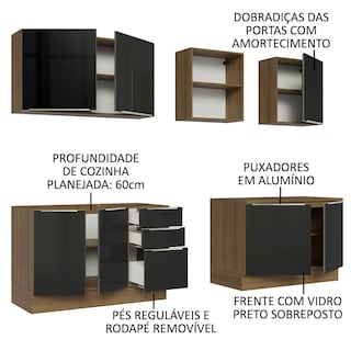 Foto 3 | Foto 3 | Madesa Gabinete De Cocina Integral Completa 240 Cm Lux Rústico/negro 05