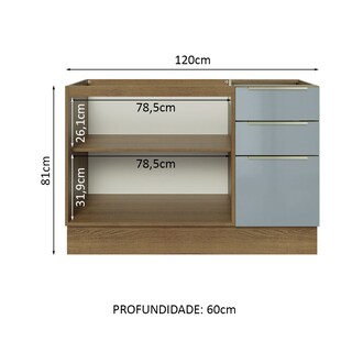 Foto 3 | Foto 3 | Gabinete Bajo de Cocina de Fregadero Madesa Lux Rústico y Gris 2 Puertas 3 Cajones sin Encimera 120 cm