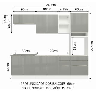 Foto 3 | Foto 3 | Gabinete de Cocina Integral Completa Madesa Lux Blanco y Gris 08 de 260 cm