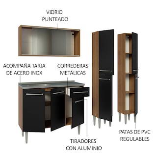 Foto 4 | Foto 4 | Gabinete de Cocina Integral Compacta Madesa Emilly Rústico y Negro 11 con Fregadero 169 cm