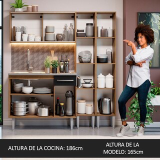 Foto 6 | Foto 6 | Gabinete de Cocina Integral Compacta Madesa Emilly Rústico y Negro 11 con Fregadero 169 cm