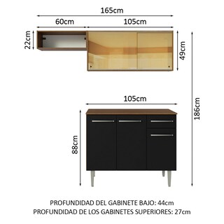 Foto 3 | Foto 3 | Alacena de Cocina Integral Compacta Madesa Emilly Rustic y 04 Negro 165 cm