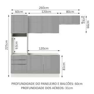 Foto 3 | Foto 3 | Madesa Gabinete De Cocina Integral Completa 260 Cm Lux Blanco/gris 03