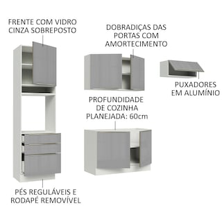 Foto 4 | Foto 4 | Madesa Gabinete De Cocina Integral Completa 260 Cm Lux Blanco/gris 03