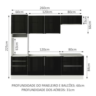 Foto 3 | Foto 3 | Madesa Gabinete De Cocina Integral Completa 260 Cm Lux Blanco/negro 01