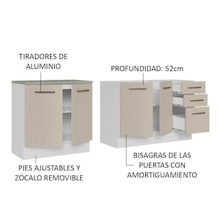 Foto 4 | Foto 4 | Mueble de Cocina 200 cm con Tarja Ágata Blanco/Crema