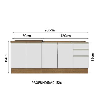 Foto 3 | Foto 3 | Mueble De Cocina 200 cm Con Tarja Glamy Marrón/Blanco