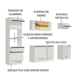 Foto 4 | Foto 4 | Mueble De Cocina Integral 240cm Blanco Diamante Madesa
