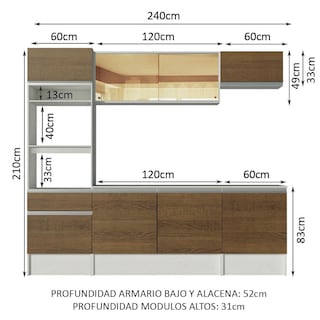 Foto 3 | Foto 3 | Mueble de Cocina Integral 240cm Blanco/marrón Diamante Madesa