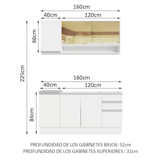 Foto 3 | Foto 3 | Cocina Integral Madesa Glamy GRGL16000409 color Blanco con Mesón de Acero de 160 CM