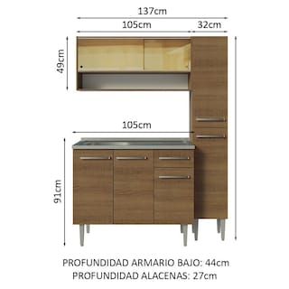 Foto 3 | Foto 3 | Mueble de Cocina Compacta Madesa 137 cm con Mesón de Acero Emilly