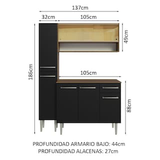 Foto 3 | Foto 3 | Mueble de Cocina Compacta Madesa 3 Piezas 137 cm sin Mesón de Acero