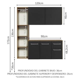 Foto 3 | Foto 3 | Mueble De Cocina Madesa Compacto 120cm Marrón y Negro Easy