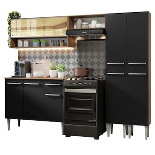 Foto 1 | Foto 1 | Cocina Integral Emilly Madesa 229cm Marrón/Negro con Vidrios Reflex