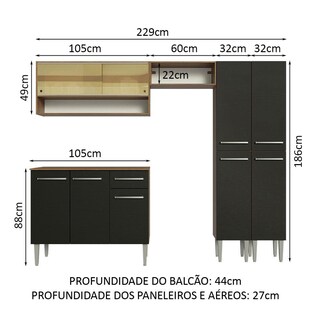 Foto 3 | Foto 3 | Cocina Integral Emilly Madesa 229cm Marrón/Negro con Vidrios Reflex