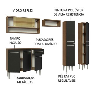 Foto 4 | Foto 4 | Cocina Integral Emilly Madesa 229cm Marrón/Negro con Vidrios Reflex