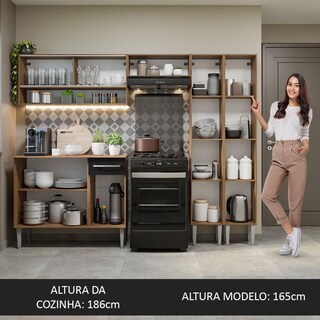 Foto 5 | Foto 5 | Cocina Integral Emilly Madesa 229cm Marrón/Negro con Vidrios Reflex