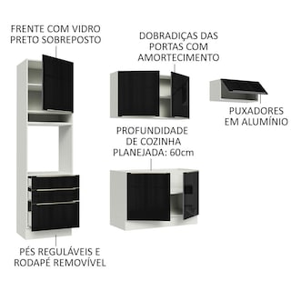 Foto 4 | Foto 4 | Madesa Gabinete De Cocina Integral Completa 260 Cm Lux Blanco/negro 03