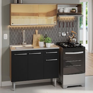 Foto 1 | Foto 1 | Madesa Gabinete De Cocina Integral Compacta 165 Cm Con Fregadero Emilly Rustic/negro 06