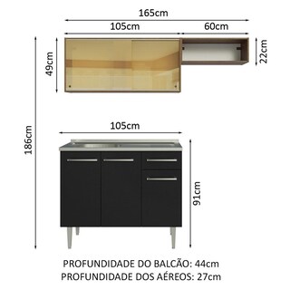 Foto 3 | Foto 3 | Madesa Gabinete De Cocina Integral Compacta 165 Cm Con Fregadero Emilly Rustic/negro 06