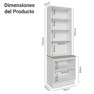 Foto 3 | Foto 3 | Kit Gabinete Bajo Con Armario De Vidrio Madesa Glamy 70 Mb