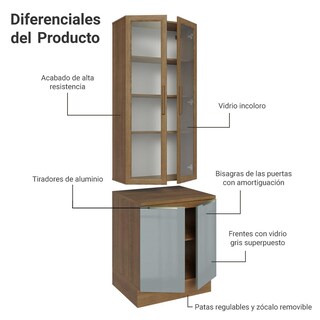Foto 5 | Foto 5 | Kit Gabinete Bajo Con Armario De Vidrio Madesa Lux 70cm Mg 1