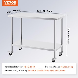 Foto 7 | Foto 7 | Mesa De Trabajo Vevor De Acero Inoxidable 60x120x96 Cm Con Ruedas - Venta Internacional.