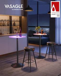 Foto 2 | Foto 2 | Mesas De Bar Redondas Vasagle Con Luces, Tapas De Cristal Y Base De Acero, Juego De 2 - Venta Internacional.