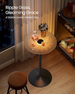 Foto 5 | Foto 5 | Mesas De Bar Redondas Vasagle Con Luces, Tapas De Cristal Y Base De Acero, Juego De 2 - Venta Internacional.