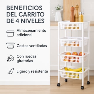 Foto 3 | Foto 3 | Carrito Organizador de Gabinete para Cocina 4 Niveles