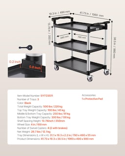 Foto 7 | Foto 7 | Carrito Utilitario Vevor, 500 Libras, Carga 3 Niveles, Plástico Con Ruedas 31.1 X 19.3 - Venta Internacional.