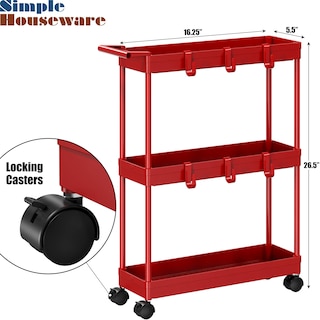 Foto 3 | Foto 3 | Carrito De Almacenamiento Simple Houseware De 3 Niveles Delgado Y Estrecho Rojo - Venta Internacional.