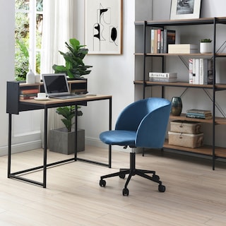 Foto 5 | Foto 5 | Silla De Oficina Giratoria En Terciopelo Azul Con Altura Ajustable Y Asiento Acolchado