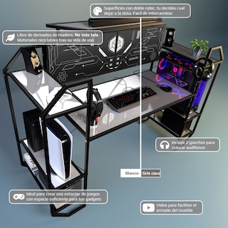 Foto 2 | Foto 2 | Escritorio Gamer Ambientika Modelo H Blanco