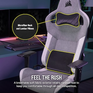 Foto 3 | Foto 3 | Silla Para Videojuegos Corsair T3 Rush Fabric 2023 Con Cojín Cervical Gris - Venta Internacional.
