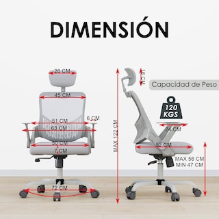 Foto 3 | Foto 3 | Silla De Oficina Furniturer Musie Gris 63 X 72 X 110-122 Cm