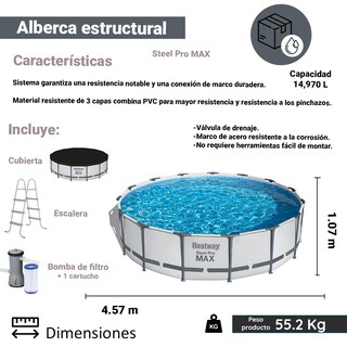 Foto 2 | Foto 2 | Alberca Estructural Bestway 56686 color Gris Redonda + Accesorios